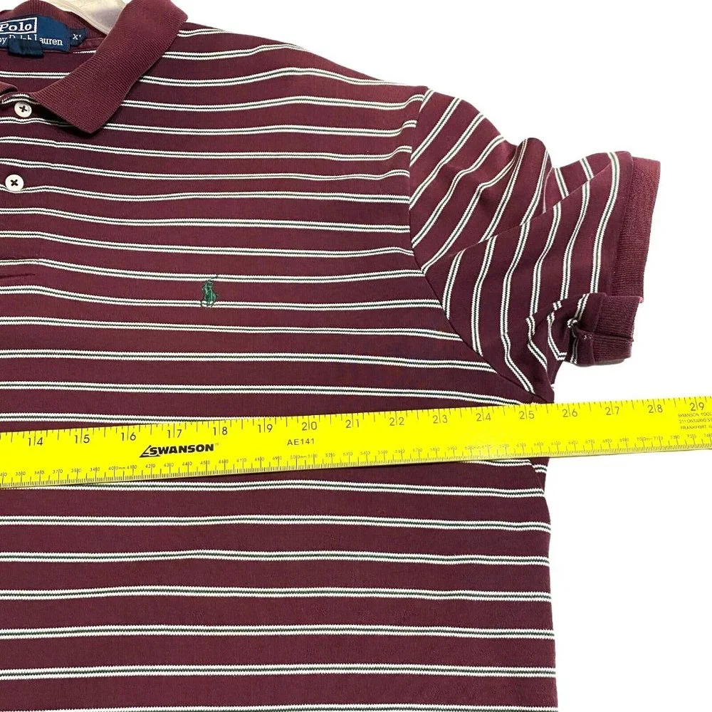 Polo Ralph Lauren Polo Shirt Adult XL Red White Striped‎ 100% Cotton Read Cond